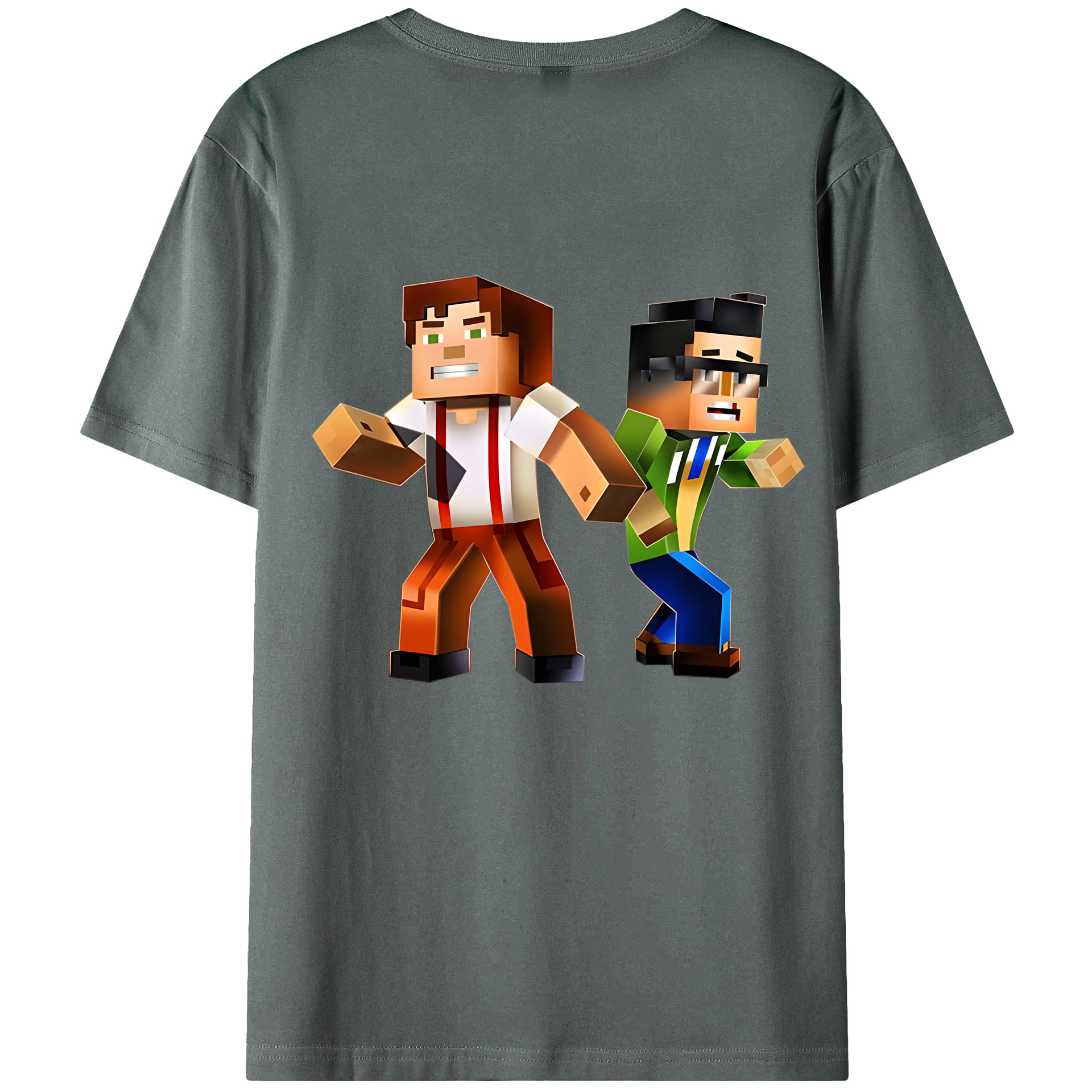 （画像用） マインクラフト ブロックの世界 Minecraft MC Block world 綿100％ メンズ半袖Tシャツ（バックプリント） 通気性